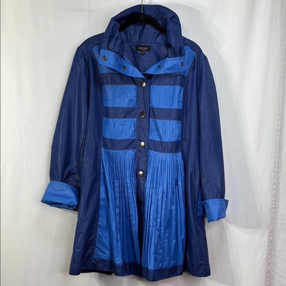 🔒Kriss two tone Blue windbreaker Coat with A-Line Silhouette